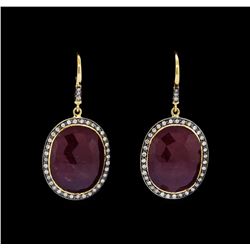 6.00 ctw Ruby and Diamond Drop Earrings - 18KT Yellow Gold