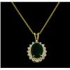 Image 3 : 3.88 ctw Emerald and Diamond Pendant With Chain - 14KT Yellow Gold