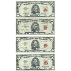 1963 $5 Fine Red Seal Bill Lot of 4