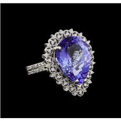 9.24 ctw Tanzanite and Diamond Ring - 14KT White Gold