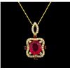 Image 2 : 14KT Yellow Gold 7.91 ctw Ruby and Diamond Pendant With Chain