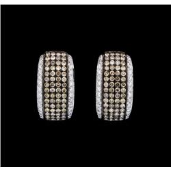 1.50 ctw Brown and White Diamond Earrings - 18KT White Gold