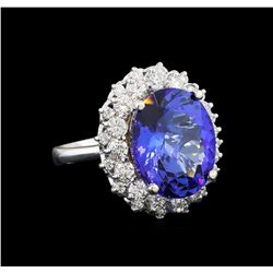 GIA Cert 10.03 ctw Tanzanite and Diamond Ring - 14KT White Gold