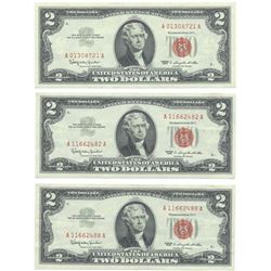 1963 $2 Uncirculated Red Seal Bill Lot of 3