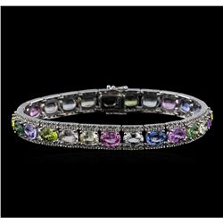 28.38 ctw Multi Color Sapphire and Diamond Bracelet - 18KT White Gold