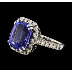 GIA Cert 9.36 ctw Tanzanite and Diamond Ring - 14KT White Gold