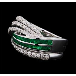 0.66 ctw Emerald and Diamond Ring - 18KT White Gold