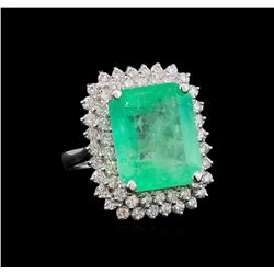 GIA Cert 13.45 ctw Emerald and Diamond Ring - 14KT White Gold