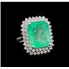 GIA Cert 13.45 ctw Emerald and Diamond Ring - 14KT White Gold