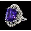 16.38 ctw Tanzanite and Diamond Ring - 14KT White Gold
