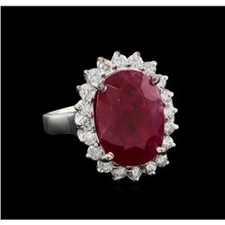 GIA Cert 9.95 ctw Ruby and Diamond Ring - 14KT White Gold