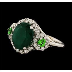 3.88 ctw Emerald, Tsavorite and Diamond Ring - 14KT White Gold