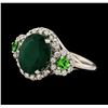 3.88 ctw Emerald, Tsavorite and Diamond Ring - 14KT White Gold