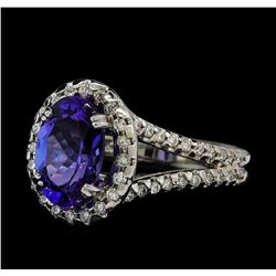 3.12 ctw Tanzanite and Diamond Ring - 14KT White Gold