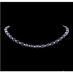 76.76 ctw Sapphire and Diamond Necklace - 14KT White Gold