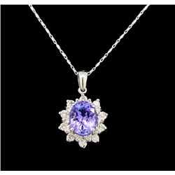 14KT White Gold 3.14 ctw Tanzanite and Diamond Pendant With Chain