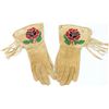 Image 1 : Very nice vintage small ladies beaded gauntlets with fringe, cloth lined, in flower motif, all beads