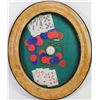 Image 1 : Framed Gamblers shadow box, includes card suites, pocket watch and chain, and poker chips, 22" tall 