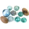 Image 1 : Collection of 10 Alaskan wood and glass fishing floats, 2) wooden floats and 8) various size glass f