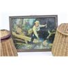 Image 2 : Lot of 3 cabin decor items includes 2 fishing creels and an period lithograph of a fisherman about t