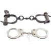 Image 1 : Collection of 2 pair hand cuffs includes vintage S&W with key and reproduction iron screw key cuffs.