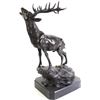 Image 1 : Table top bronze bull elk signed PJ Mene, nicely accomplished on black marble base, 15" tall.