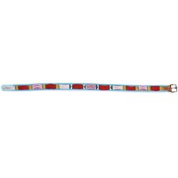 Crow beaded mans leather belt 33 1/2" long, with pink, blue, red, white, green and greasy yellows, a