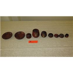 9-Piece Miniature Wood Bowl Set w/ Painted Aloha Hawaii State Crest