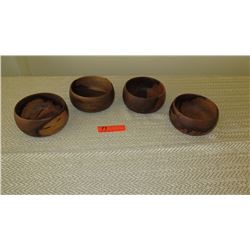 Qty 4 Round Mango Wood Bowls