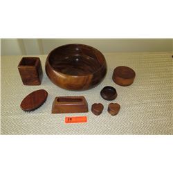 Koa Wood Calabash Bowl, Pen Holder, Brush, Heart Boxes, etc. -  8 Pieces