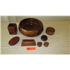 Image 1 : Koa Wood Calabash Bowl, Pen Holder, Brush, Heart Boxes, etc. -  8 Pieces