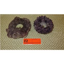 Qty 2 Amethyst Geode Rock / Gem Cluster Candle Holders