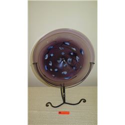 Amethyst Blown Glass w/ Blue Accents (w/Iron Display Stand) - 24" h, 18" dia