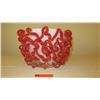Image 2 : Modern White Glass Vase w/Red Glass Embellishments - Approx. 10" H, 10" dia,