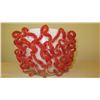 Image 3 : Modern White Glass Vase w/Red Glass Embellishments - Approx. 10" H, 10" dia,