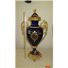 Image 10 : Pair: Large Sevres Style Cobalt Blue Porcelain French Urns w/ Gilt Relief - approx. 39" H