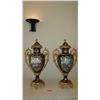 Image 1 : Pair: Large Sevres Style Cobalt Blue Porcelain French Urns w/ Gilt Relief - approx. 39" H
