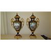 Image 2 : Pair: Large Sevres Style Cobalt Blue Porcelain French Urns w/ Gilt Relief - approx. 39" H