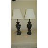 Image 1 : Bronze Cast Lamps w/Natural Patina - Raised Floral & Bird Motif (Approx. 32" H)