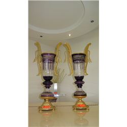 Pair: Tall Ornate Neoclassical Amethyst Italian Vases w/Gilt Embellishments (approx. 35  H)