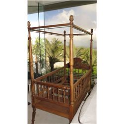 4-Poster Wooden Crib - Koa? (Approx. 52X29X73)