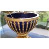 Image 9 : Collossal Neoclassical Glazed Cobalt Blue Faberge Style Egg w/Gilt Overlay & Gilded Base (37" H)