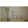 Image 1 : Qty 4 X-Large Glass Vases: Etched Tropical Foliage (34" tall), Goblet Style (28"), etc.