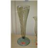 Image 2 : Qty 4 X-Large Glass Vases: Etched Tropical Foliage (34" tall), Goblet Style (28"), etc.