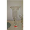 Image 3 : Qty 4 X-Large Glass Vases: Etched Tropical Foliage (34" tall), Goblet Style (28"), etc.