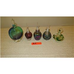 Qty 5 Glass Pefume Bottles - Favrile Glass, Colored Glass, etc.