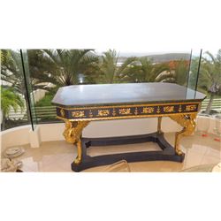 French Empire Style Table w/ Gilt Ornamentation and Solid Stone Top - Approx. 69" L, 43" W