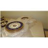 Image 10 : Fine China Set: Cobalt Blue w/Gilt Border - Plates, Bowls, Cups, Servers