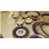 Image 12 : Fine China Set: Cobalt Blue w/Gilt Border - Plates, Bowls, Cups, Servers