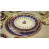 Image 3 : Fine China Set: Cobalt Blue w/Gilt Border - Plates, Bowls, Cups, Servers